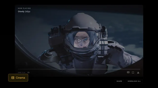 A Cinema page playing a finished video under the studio's name