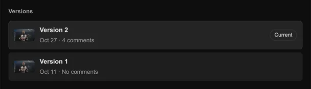 The two cuts of Gravity Feature: version 2, the current one, with four comments, and version 1 with none